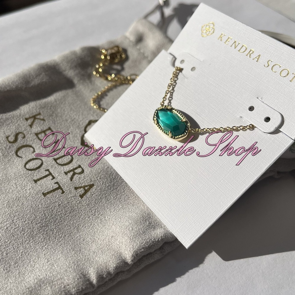 ✨Kendra Scott Elisa Emerald Cats Eye Gold Necklace New‎ ✨